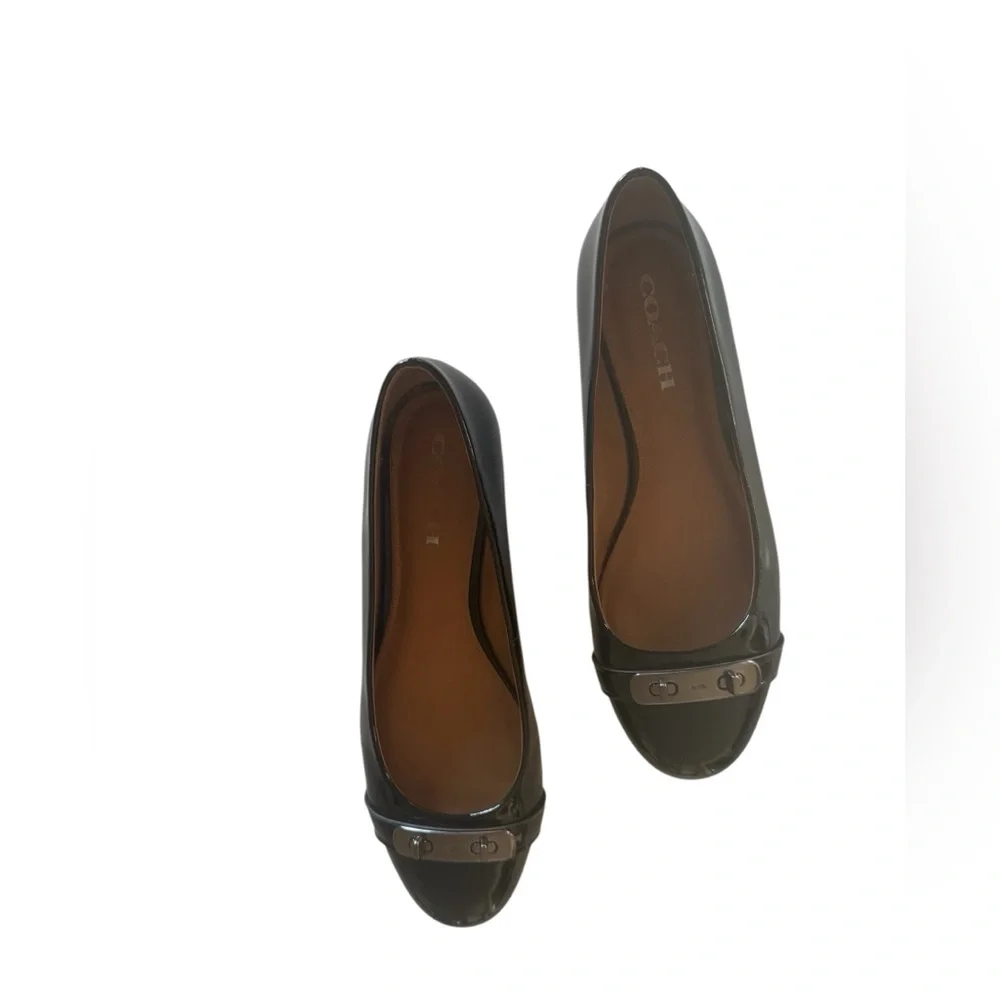 COACH Oswald Black Patent Leather Ballerina Flats with Metal Buckle Accent. - Picture 5 of 12